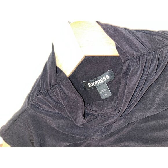 Express Black Sleeveless Ruched Pullover Mock Neck Women's Midi Dress Size M - Picture 7 of 11